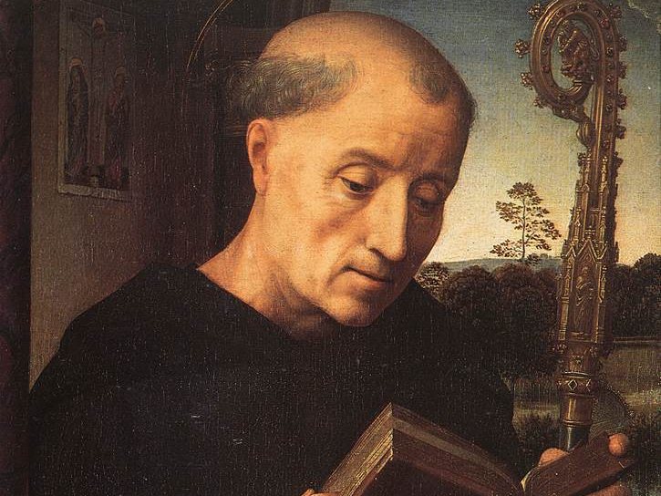 San Benito abad leyendo, pintura de Hans Memling
