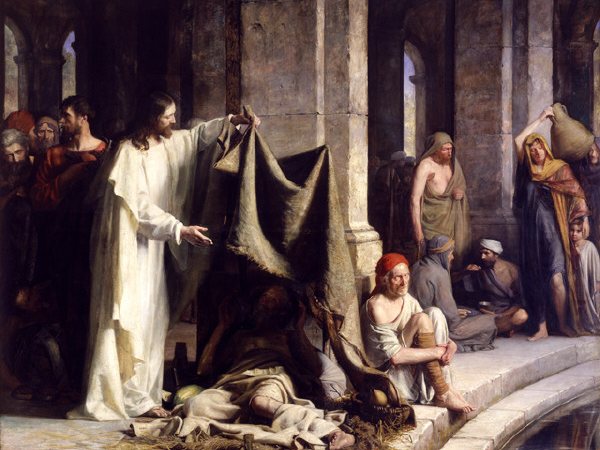 Jesús sanando a un enfermo en el estanque de Betesda, pintura de Carl Bloch