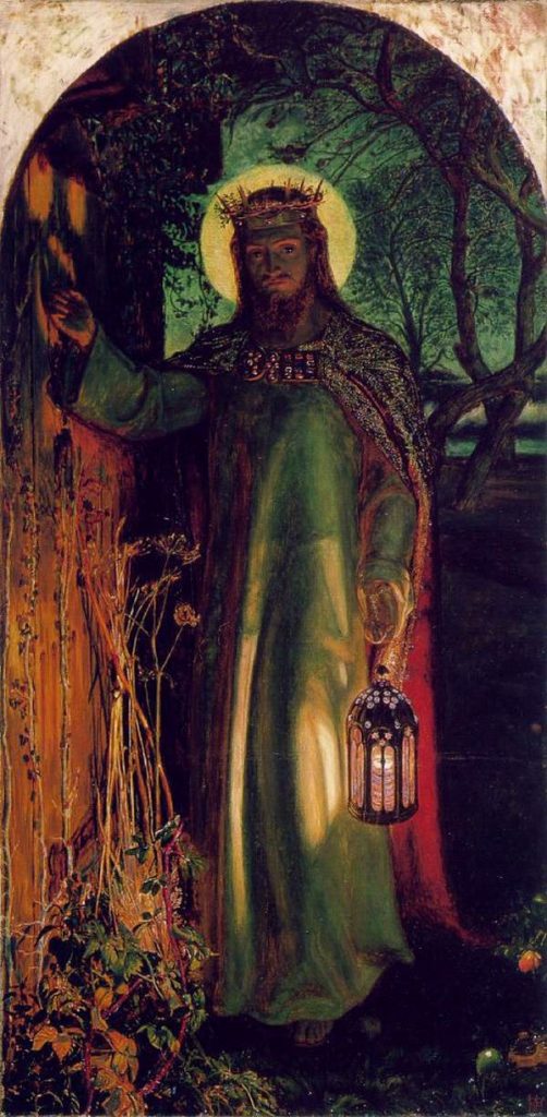 Jesús con una lámpara llamando a una puerta, pintura La luz del mundo de Holman Hunt